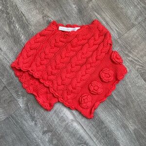 Kid’s Red Cable Knit Poncho